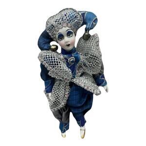 Blue jester clown doll 7 1/2 inch {C2}